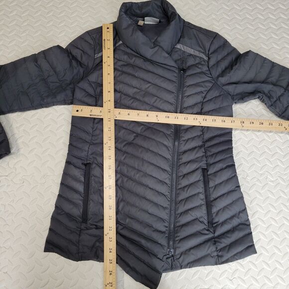 Athleta Down Puffer Coat Womens Small Black Asymmetrical Zip Lightweight Quilted - Picture 7 of 11